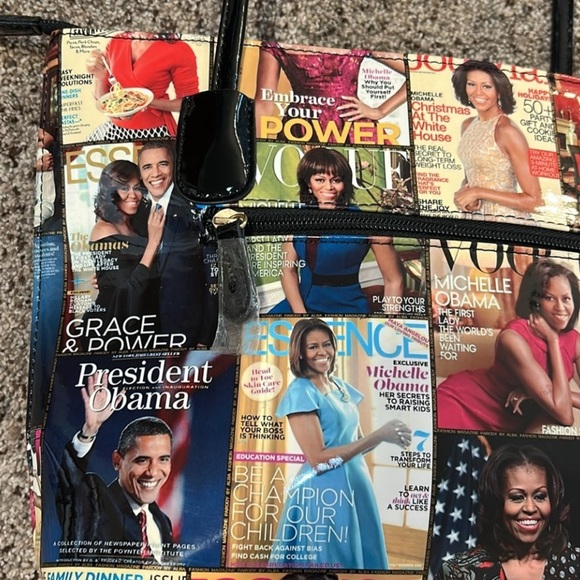 Michelle Obama First Lady Glossy Magazine Print Collage Vinyl Handbag Tote NWOT - Picture 4 of 16